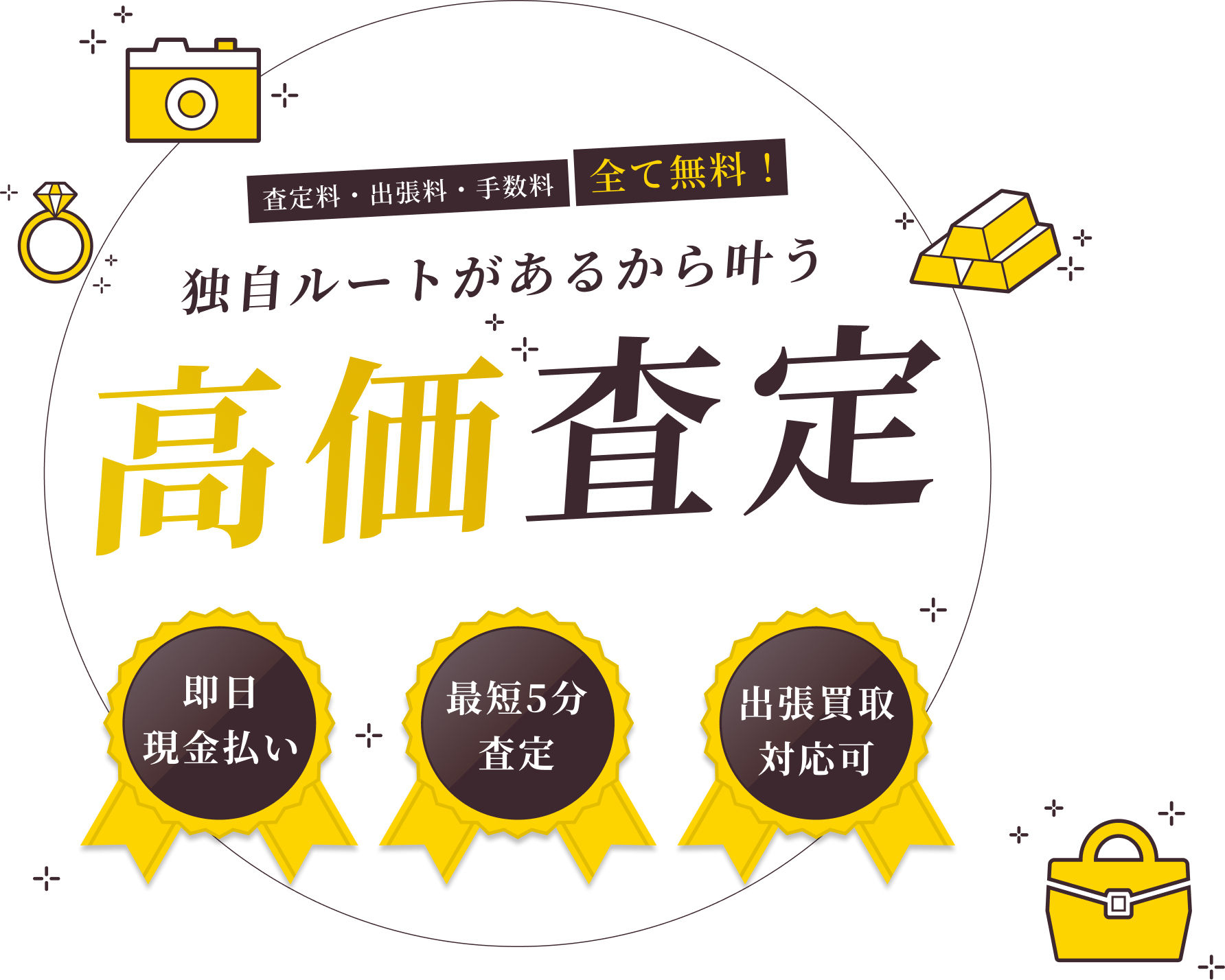 査定料・出張料・手数料は全て無料！独自ルートがあるから叶う高価査定。即日現金払い、最短5分査定、出張買取対応可能です。